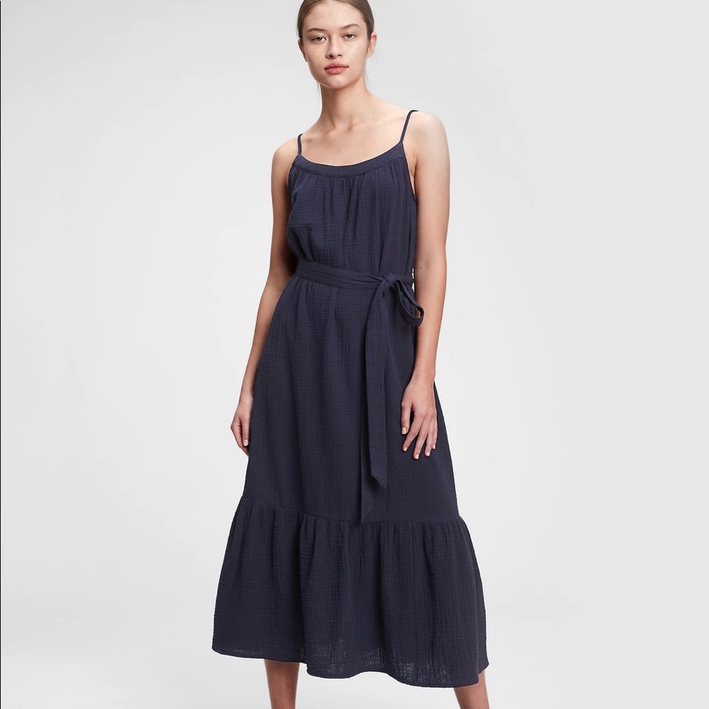 Gauze Cami Midi Dress Navy Blue